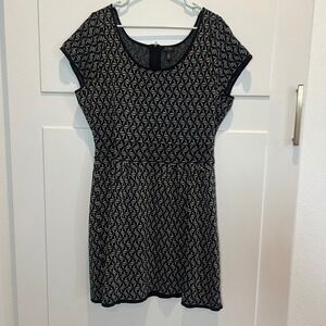 Jessica‎ Simpson Geometric Print Knit Sweater Dress Black Gold Women's Plus 1X